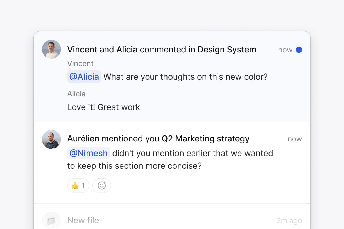 Inbox notifications list