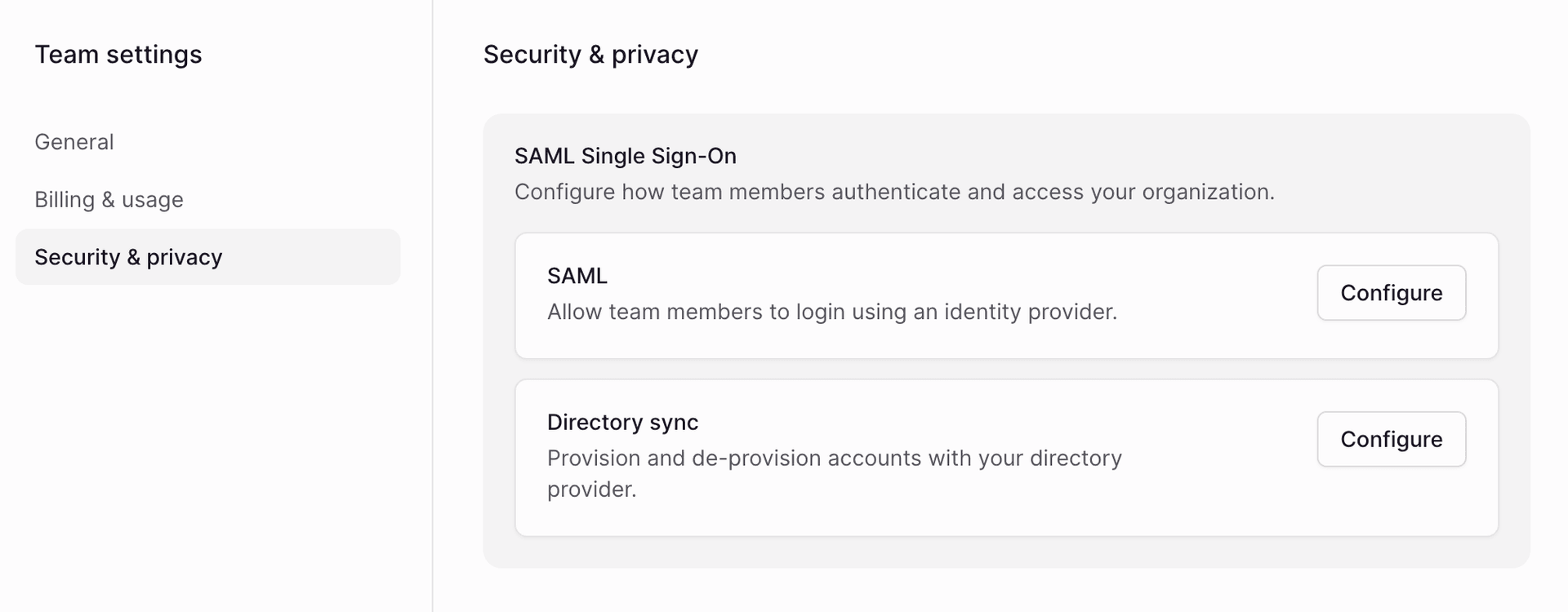 Liveblocks team security settings