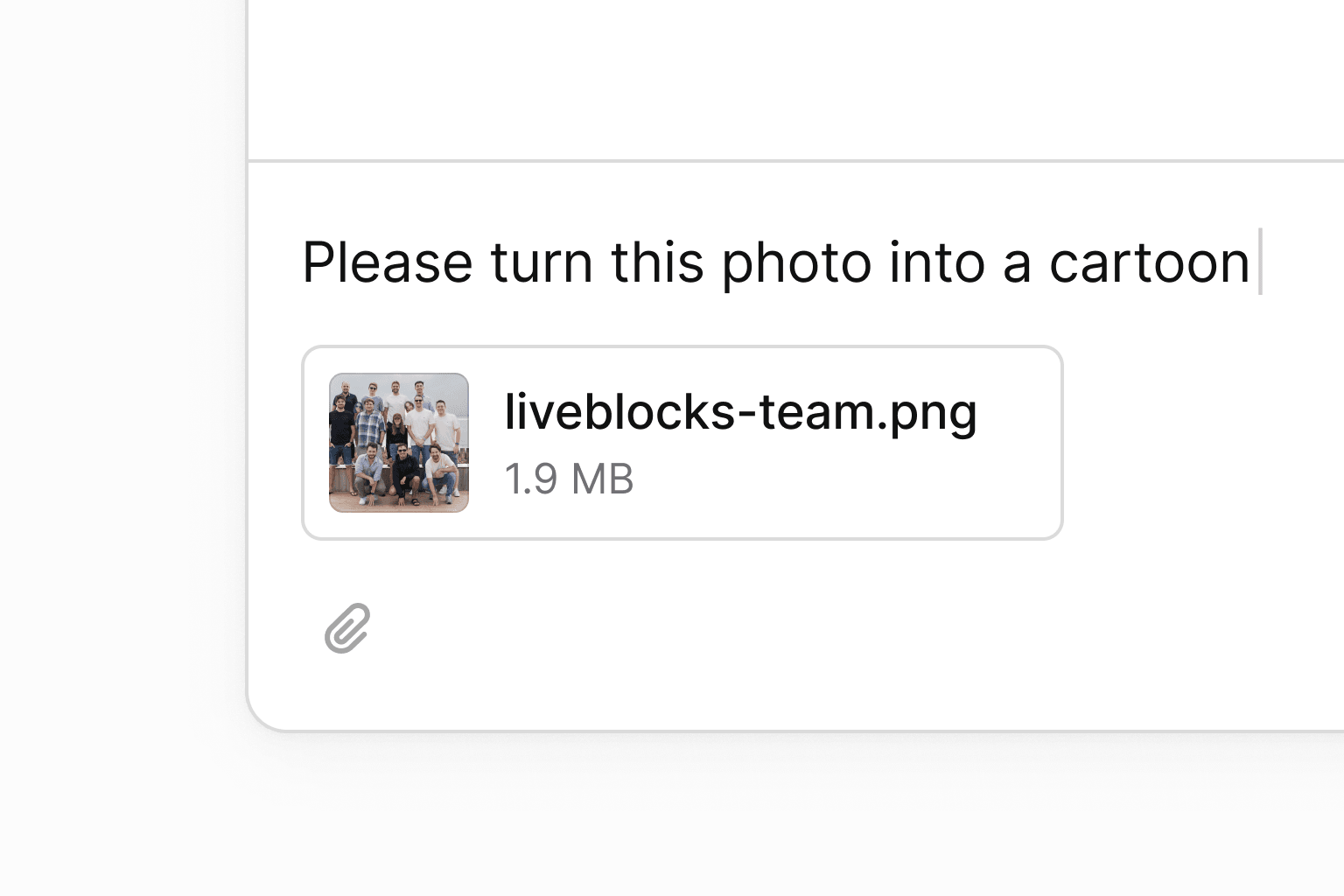 A zoomed-in screenshot of a chat with an uploaded attachment, ready to send.