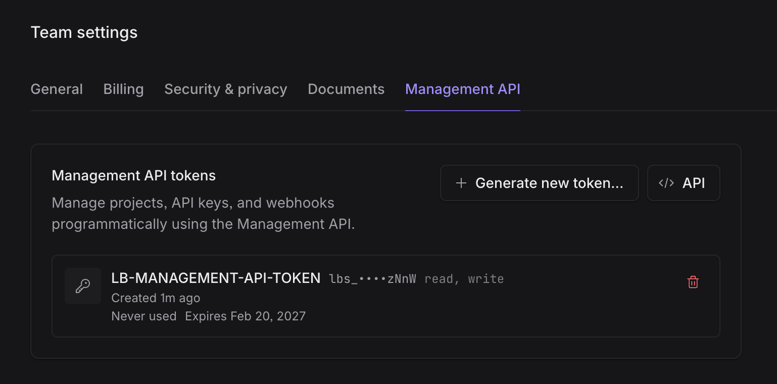 Liveblocks management API access tokens