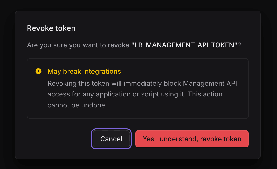 Revoke access token confirmation dialog